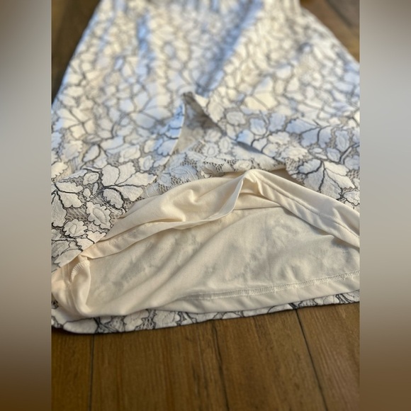 H&M Sheer Sheath Lace Dresses Cream with black detailing back ribbon tie Lined - Picture 4 of 17